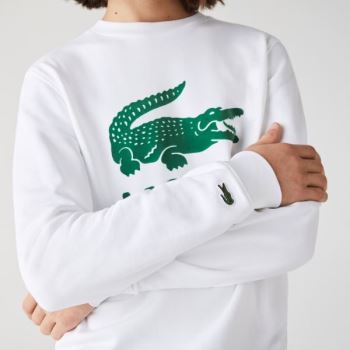 Lacoste Printed Logo Fleece Crew Neck Sweatshirt - Mikiny Pánské Bílé | CZ-wdty7b